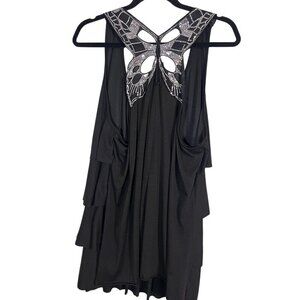 Annabelle Top Women 3X Black Tiered Metallic Sequin Butterfly Goth Hippie Boho